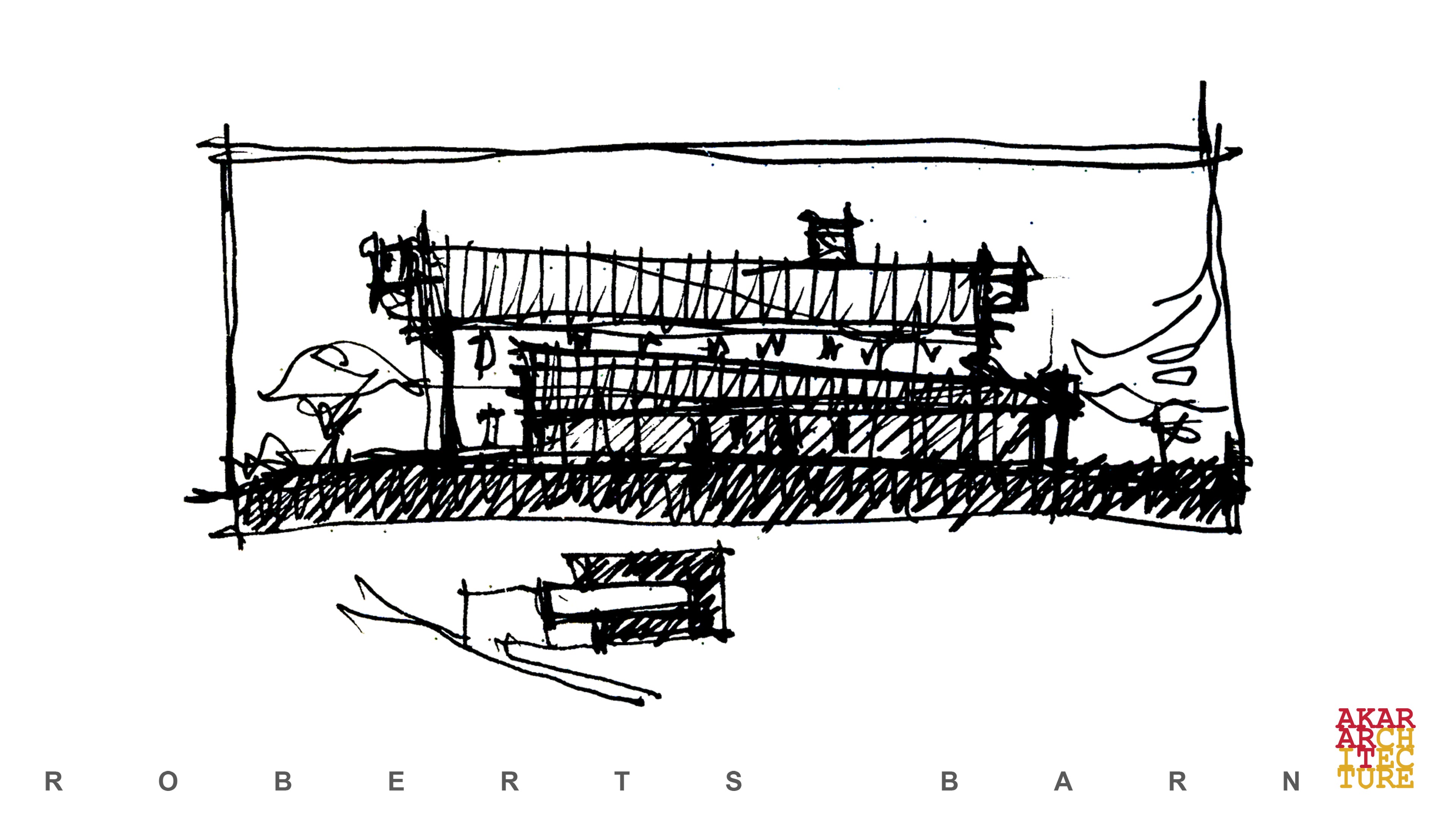 Black and white architect's sketch for a new Farm House. Akar Architecture.